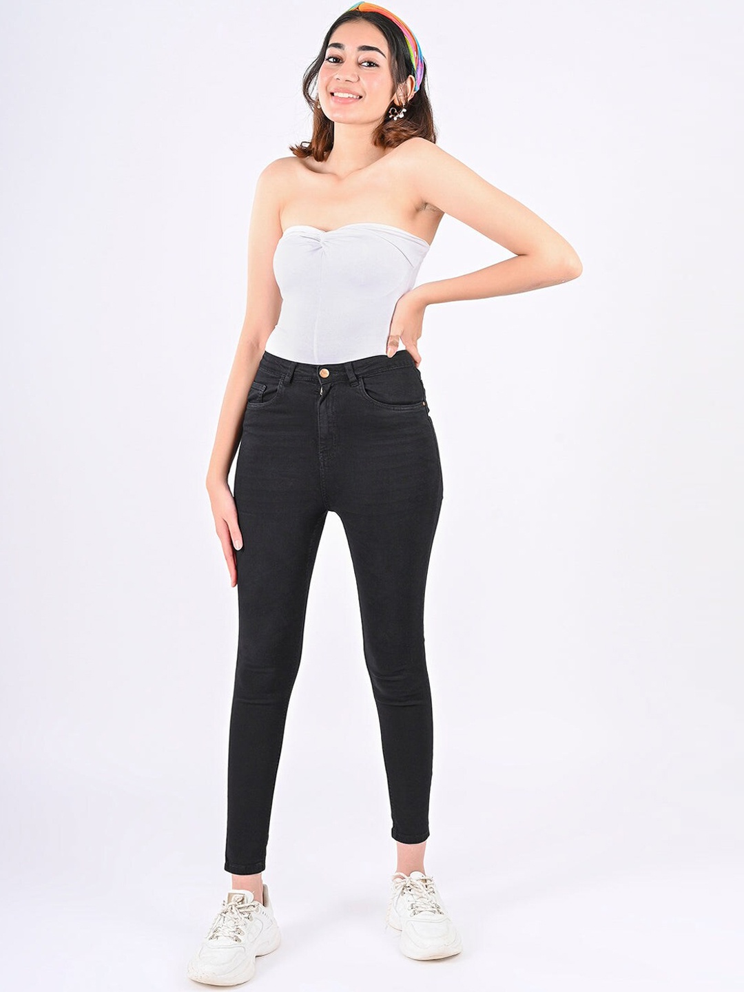 

FREAKINS Women Stylish Black High-Rise Skinny Fit Cropped Jeans