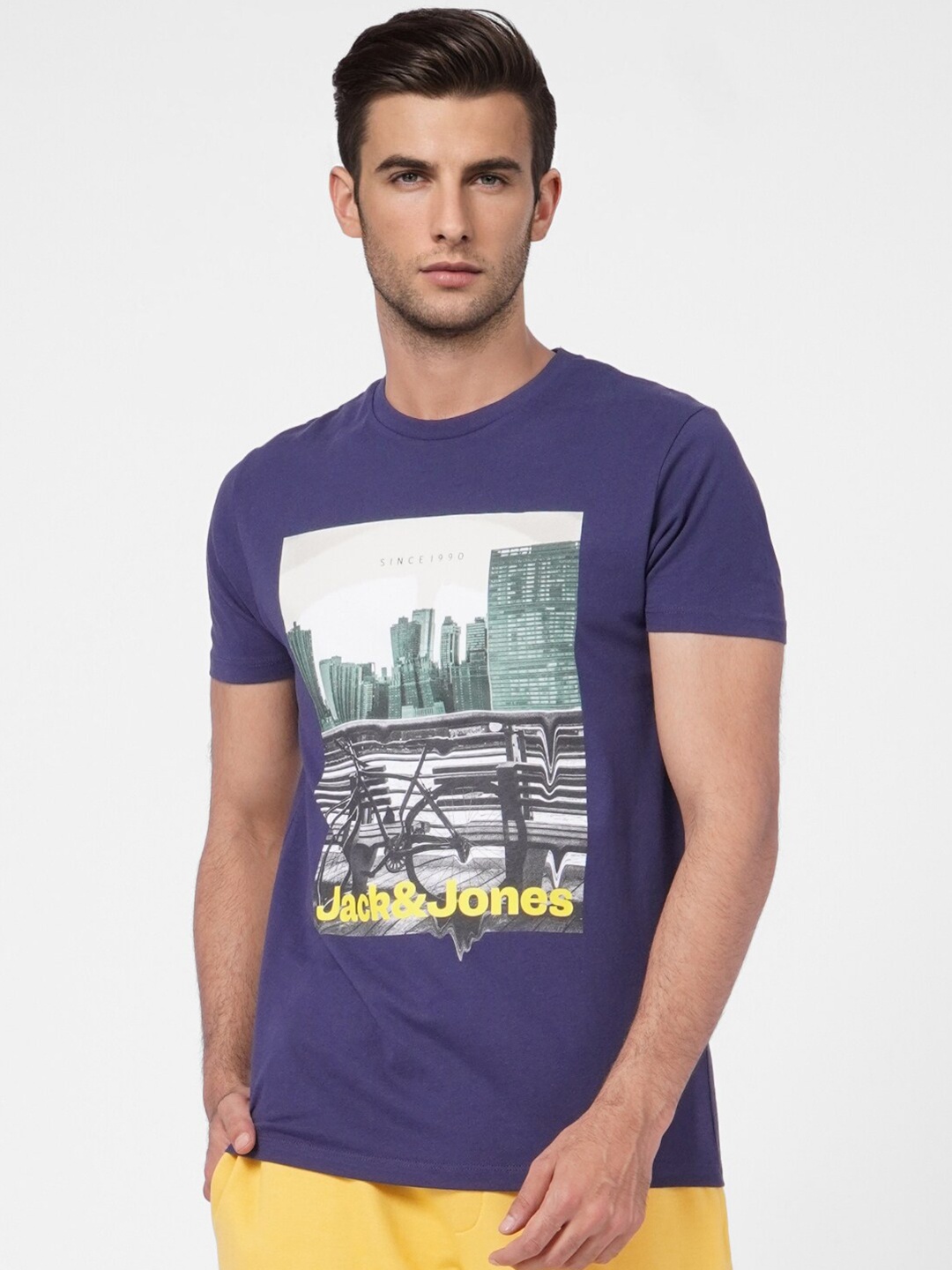 

Jack & Jones Men Blue Printed Slim Fit Cotton T-shirt
