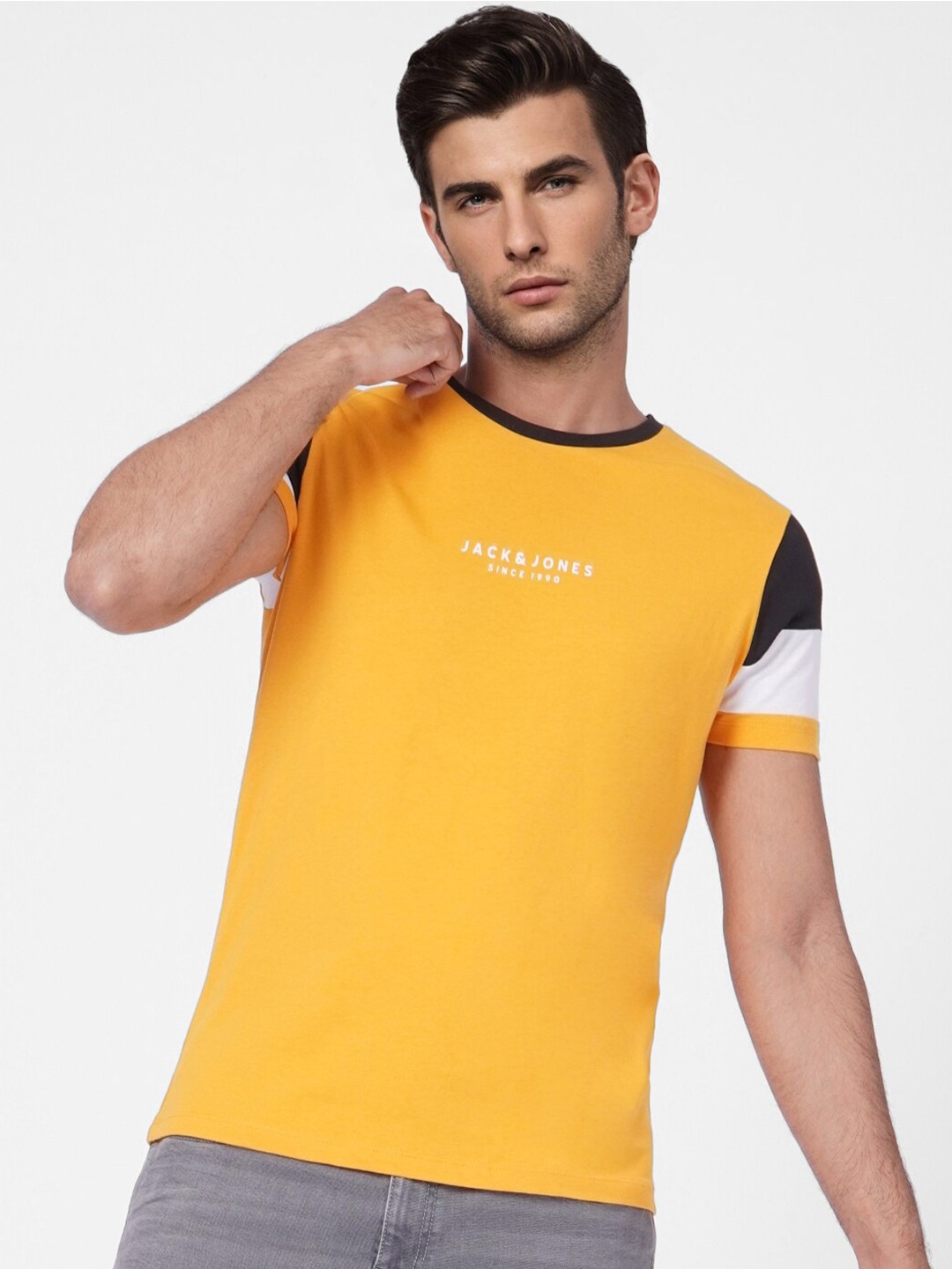 

Jack & Jones Men Orange Typography V-Neck T-shirt
