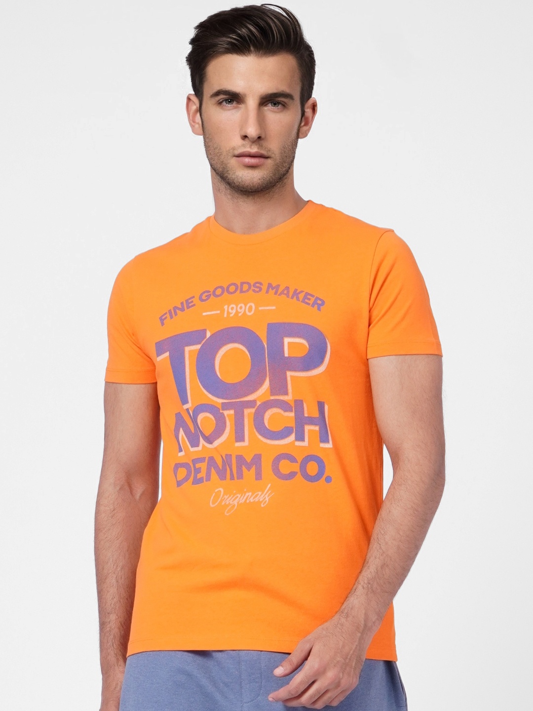 

Jack & Jones Men Orange & Purple Typography Printed Slim Fit T-shirt