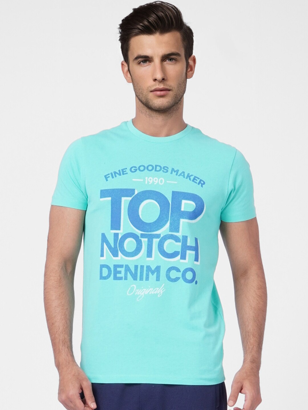 

Jack & Jones Men Blue Printed Slim Fit T-shirt