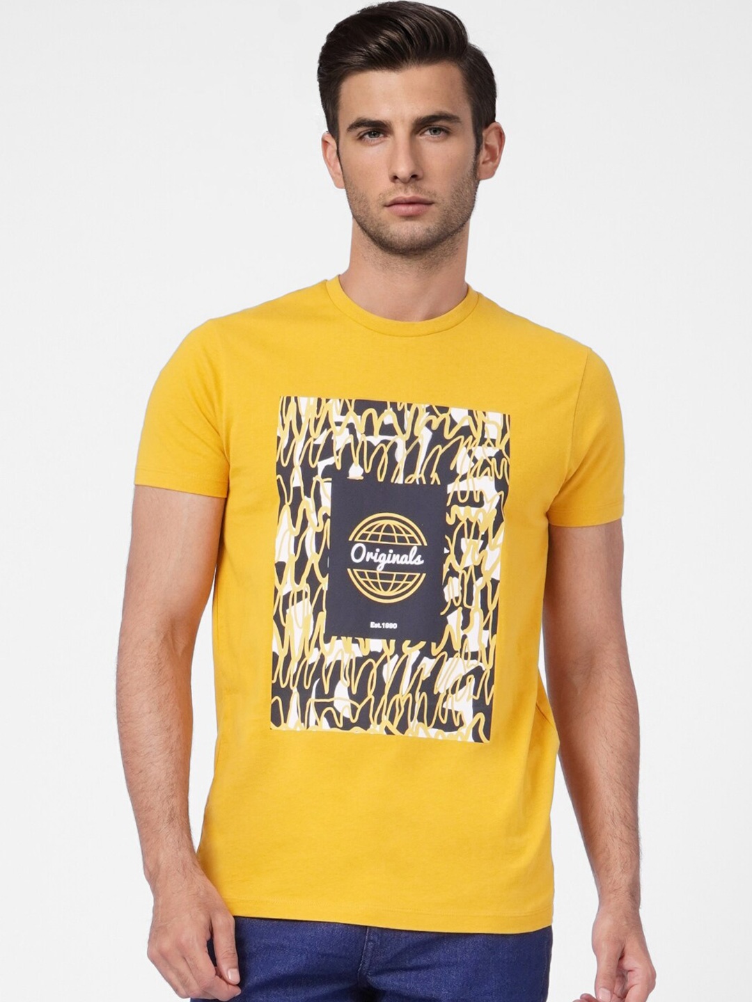 

Jack & Jones Men Brown Varsity Printed Slim Fit T-shirt