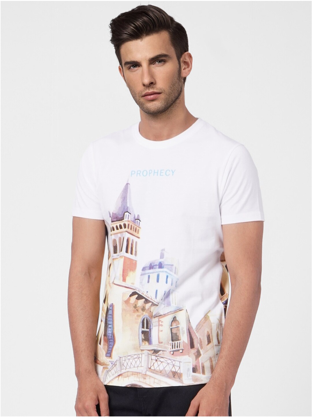 

Jack & Jones Men White Printed Slim Fit Cotton T-shirt