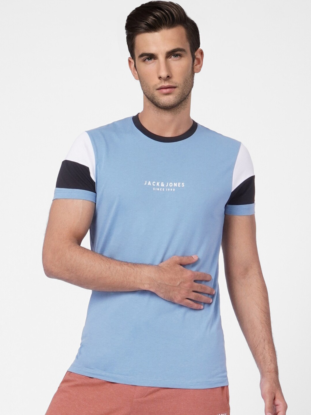 

Jack & Jones Men Blue & White T-shirt
