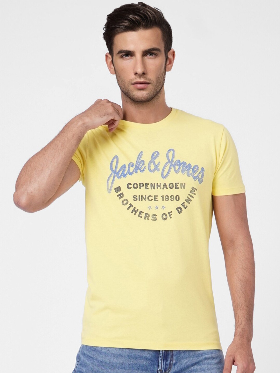 

Jack & Jones Men Yellow Printed Slim Fit T-shirt