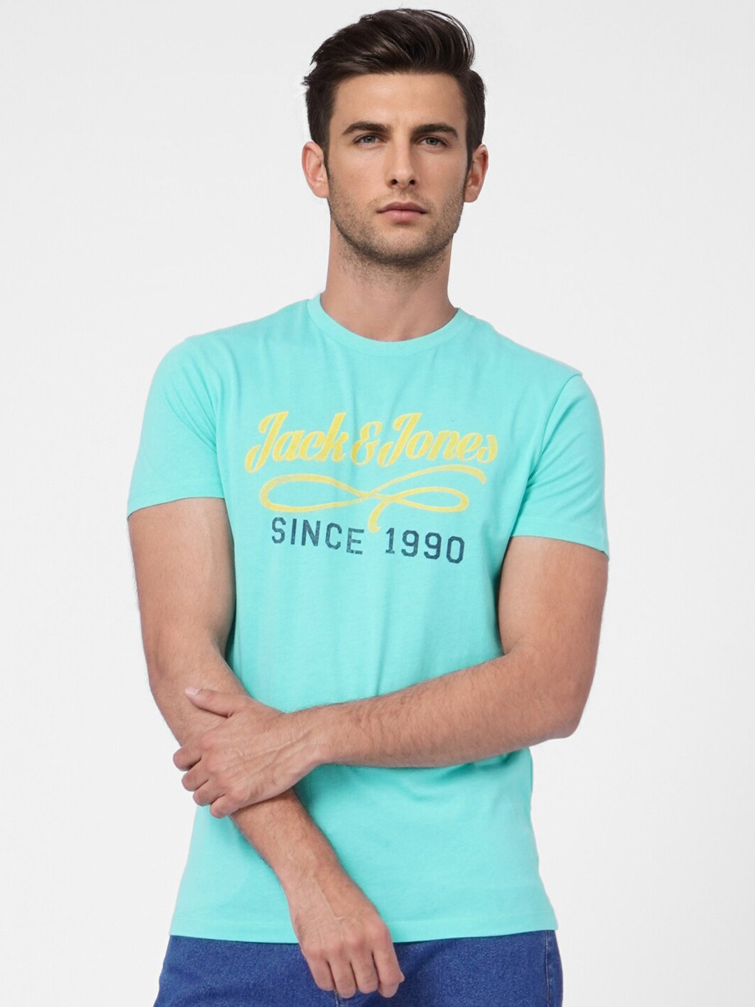 

Jack & Jones Men Blue Printed Slim Fit T-shirt
