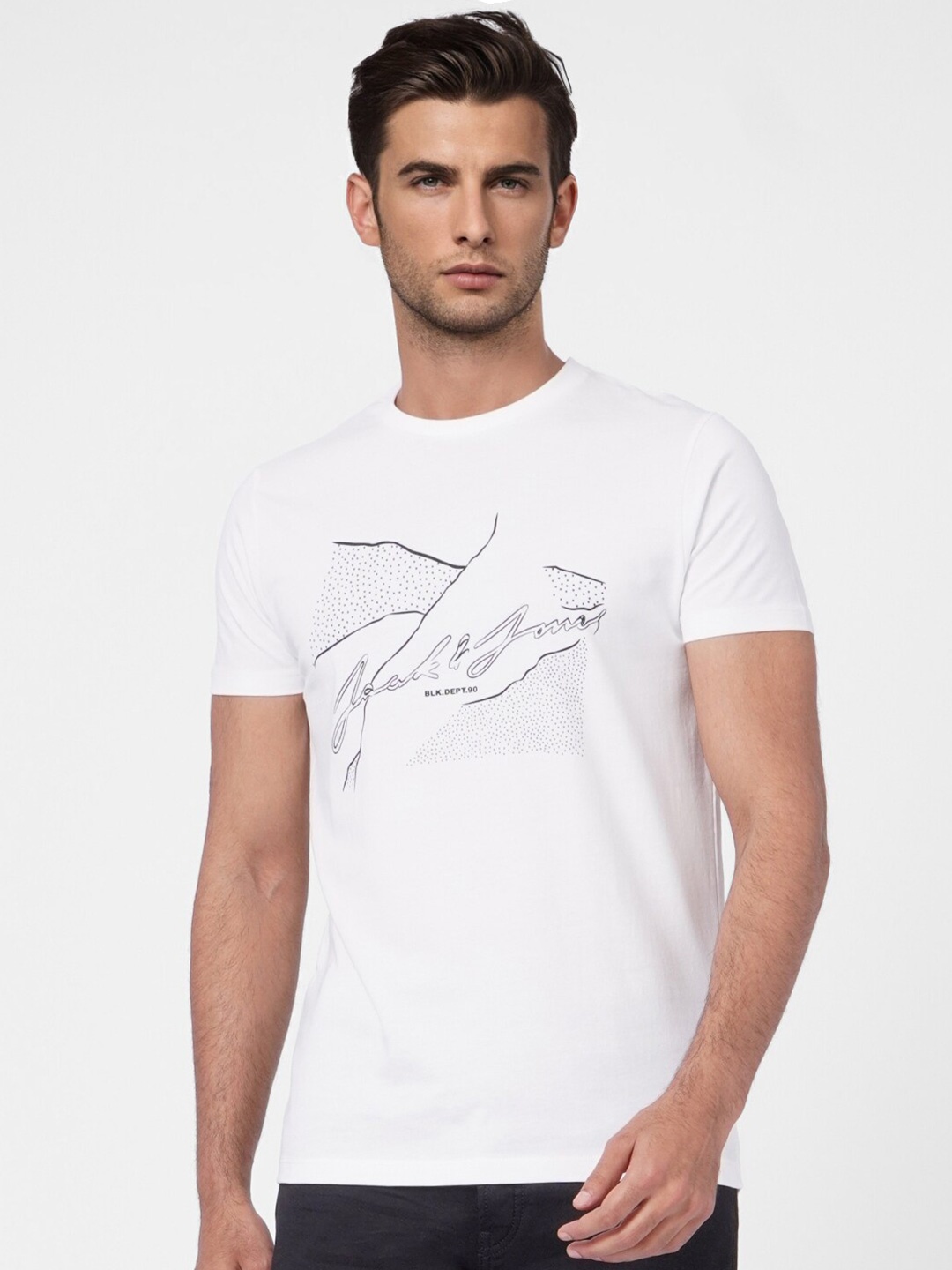 

Jack & Jones Men White Typography Printed Cotton Slim Fit T-shirt