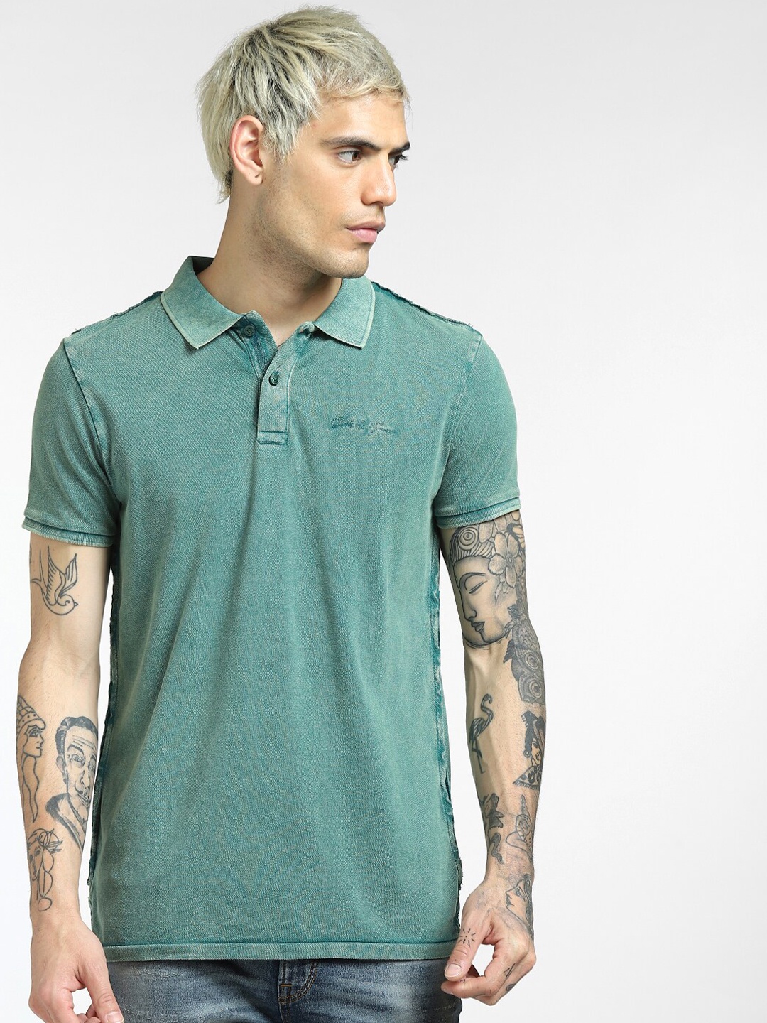 

Jack & Jones Men Green Typography Polo Collar T-shirt