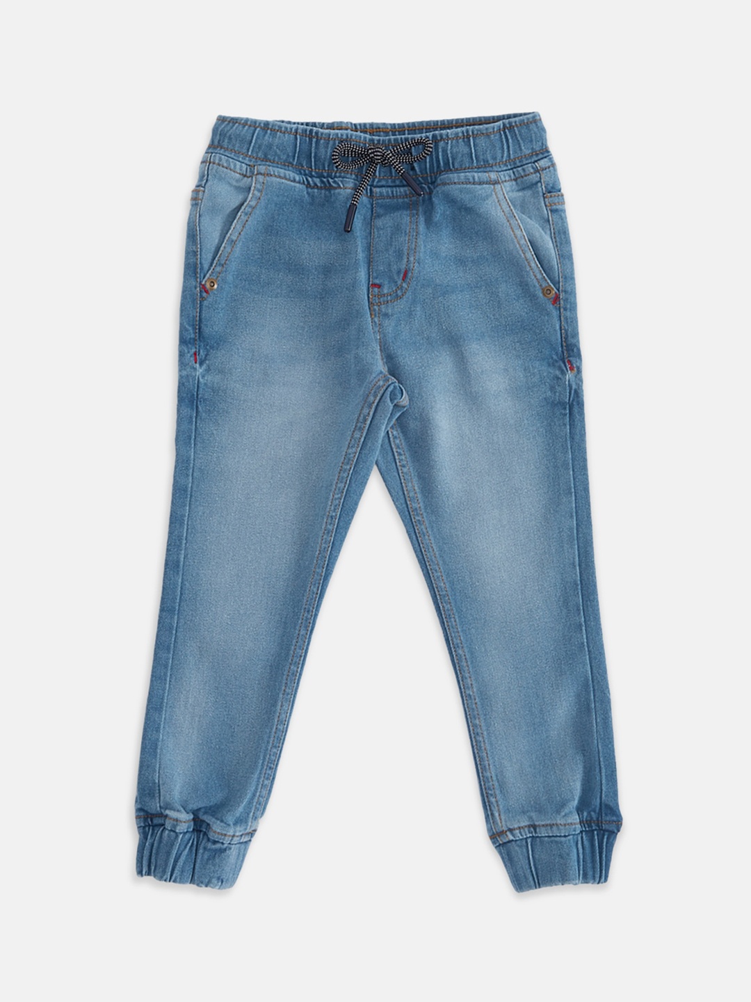 

Pantaloons Junior Boys Blue Jogger Low Distress Light Fade Jeans