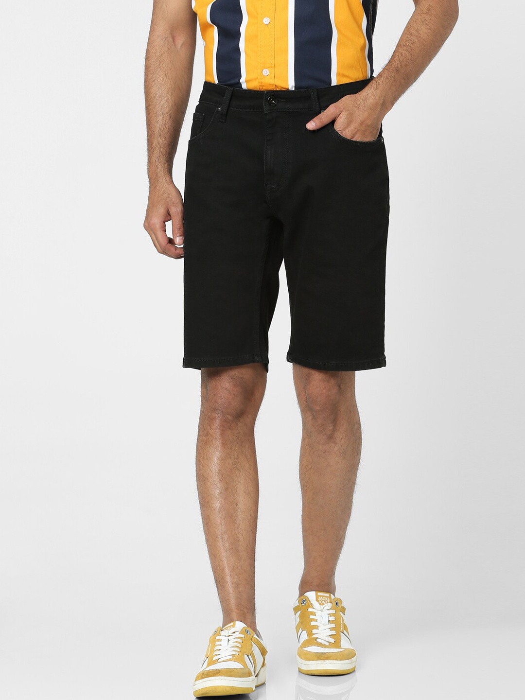 

Jack & Jones Men Black Solid Cotton Shorts