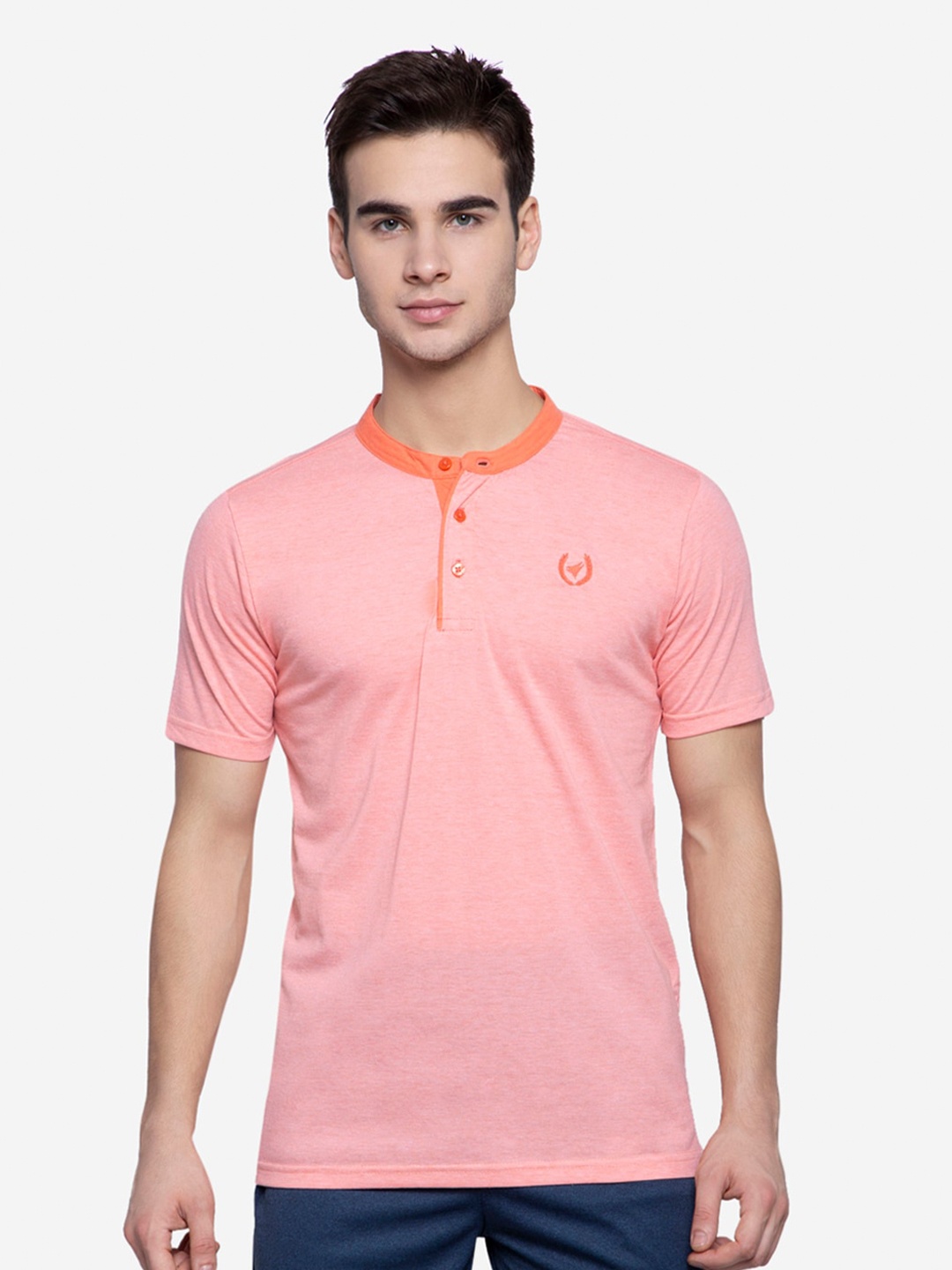 

NEVA Men Pink Henley Neck T-shirt