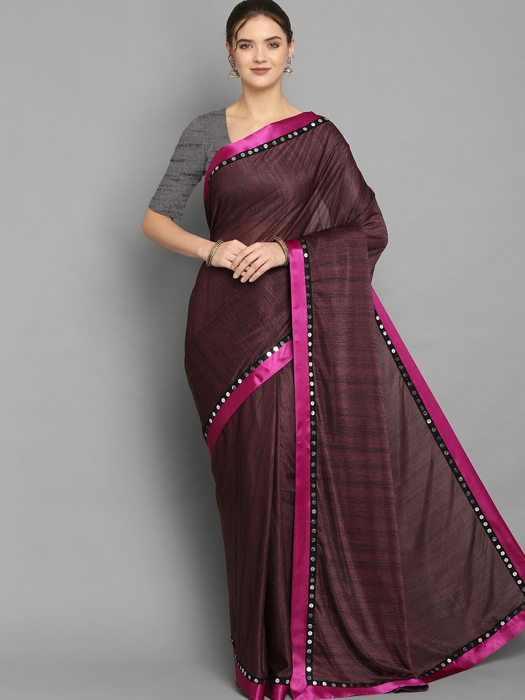 

Vrundavan ethics Pink Embellished Silk Blend Saree
