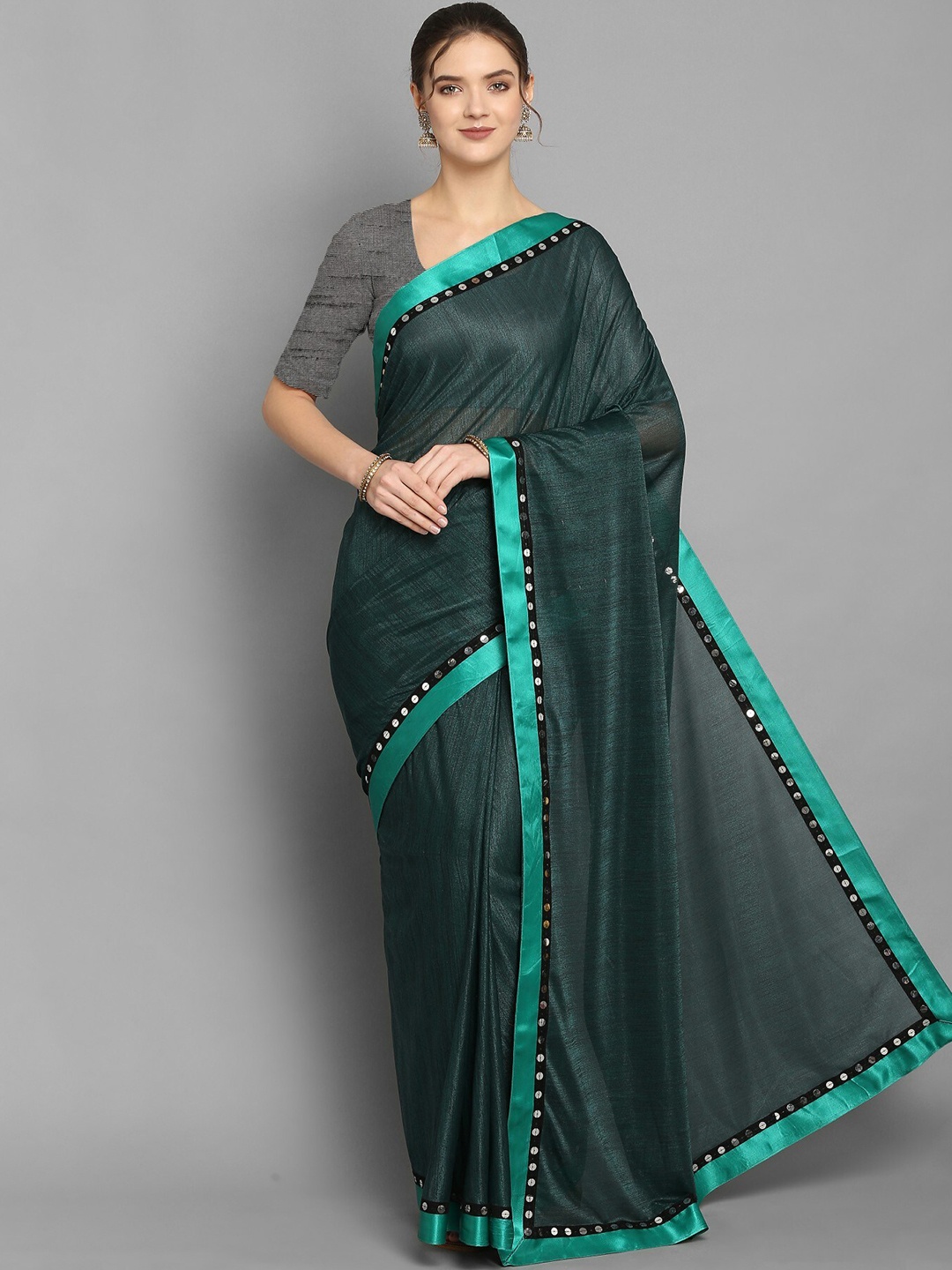 

Vrundavan ethics Green & Blue Silk Blend Saree