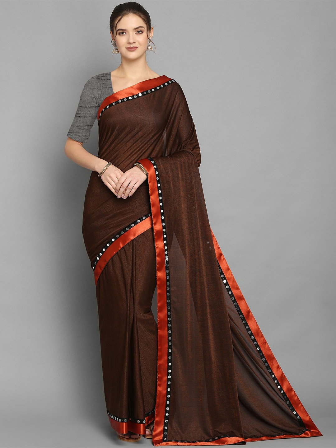 

Vrundavan ethics Orange Embellished Silk Blend Saree