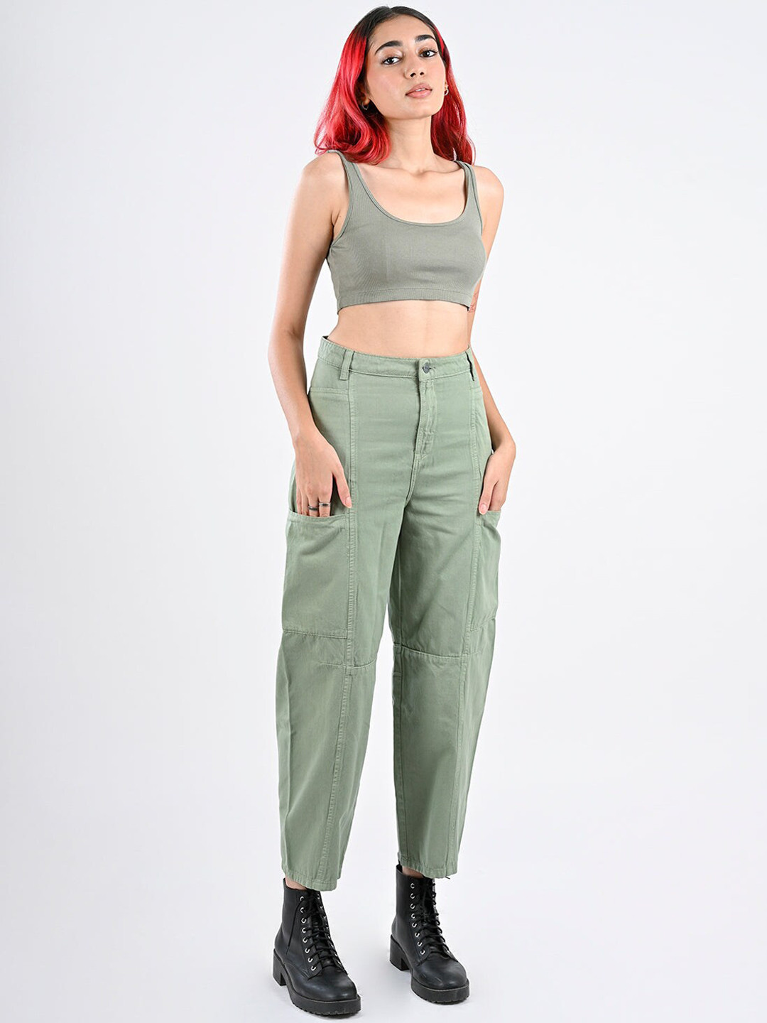 

FREAKINS Women Gorgeous Green High-Rise Relaxed Fit Cropped Jeans