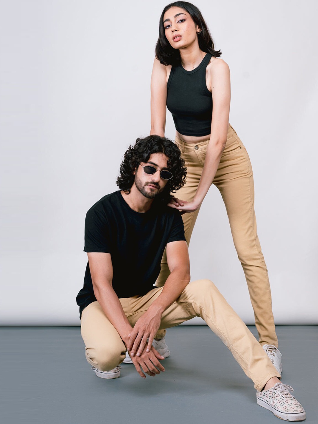 

FREAKINS Unisex Beige Skinny Fit High-Rise Jeans