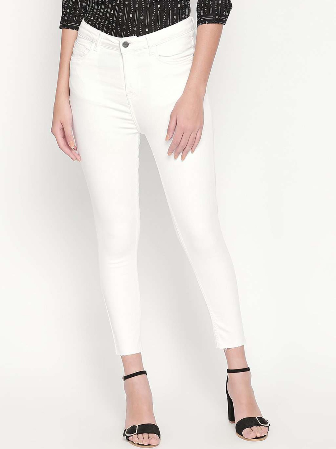 

FREAKINS Women Classic White High-Rise Skinny Fit Cropped Jeans