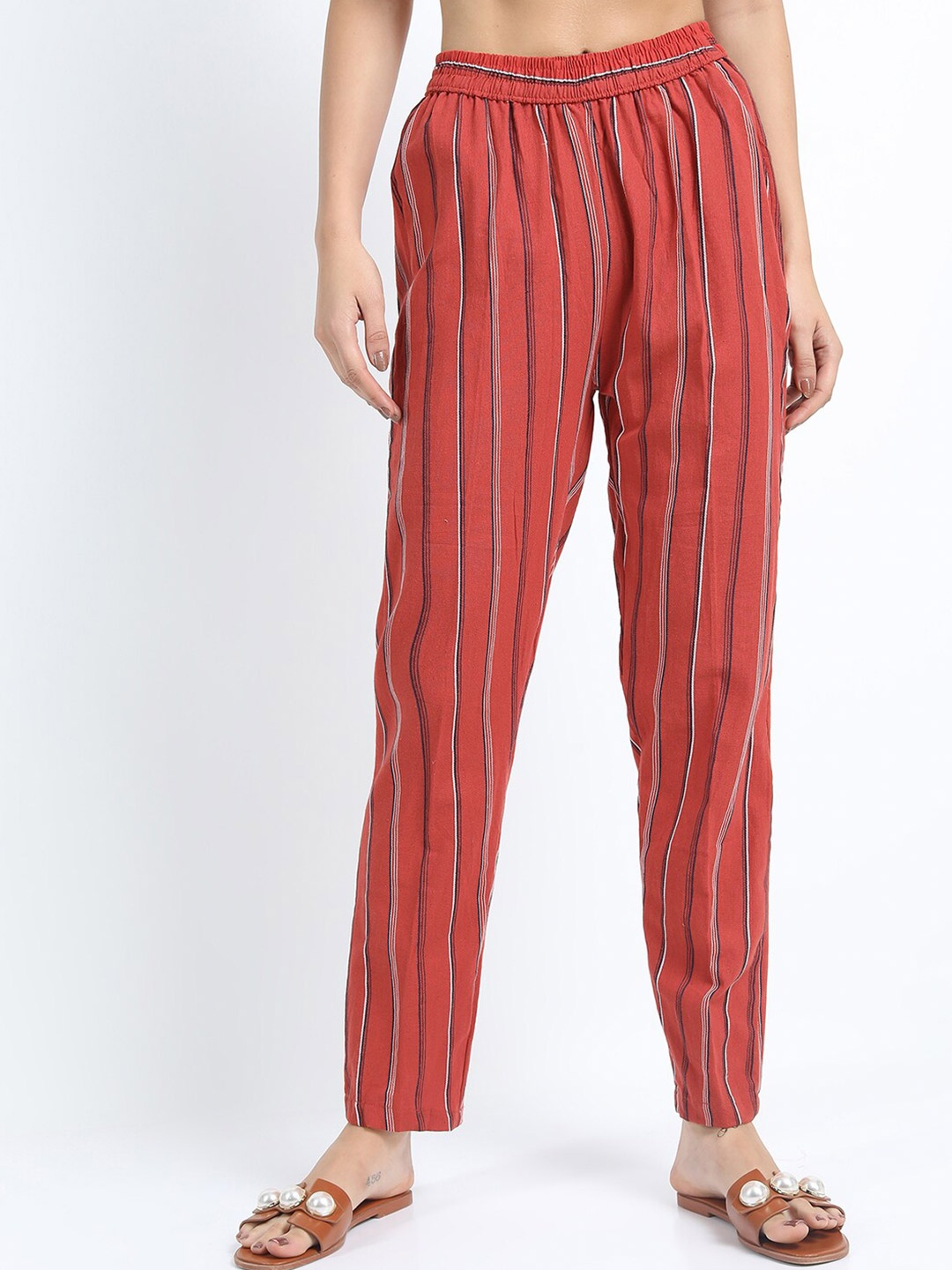 

Vishudh Women Rust Striped Ethnic Palazzo