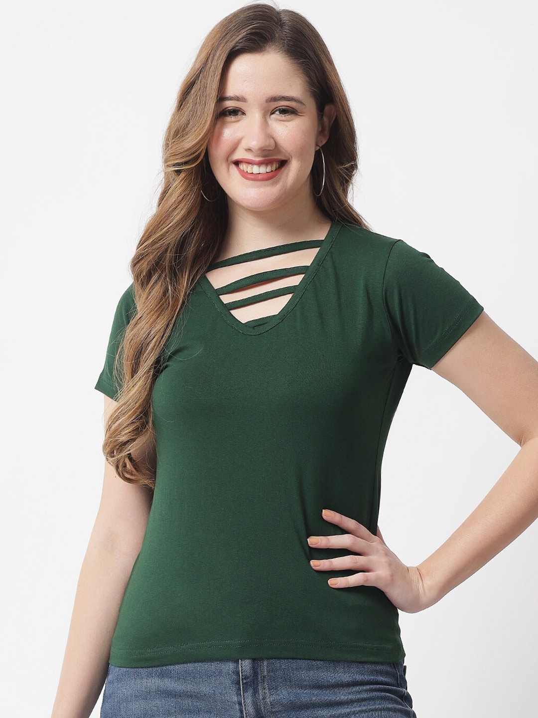 

The Dry State Women Green V-Neck T-shirt