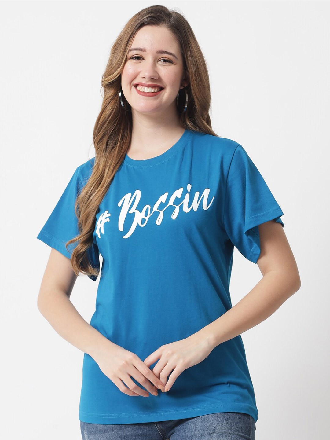 

The Dry State Women Blue Typography Printed T-shirt