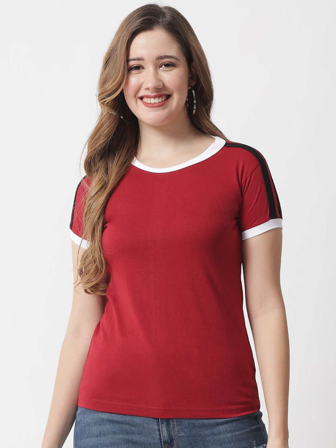 

The Dry State Women Red Cotton Slim Fit T-shirt