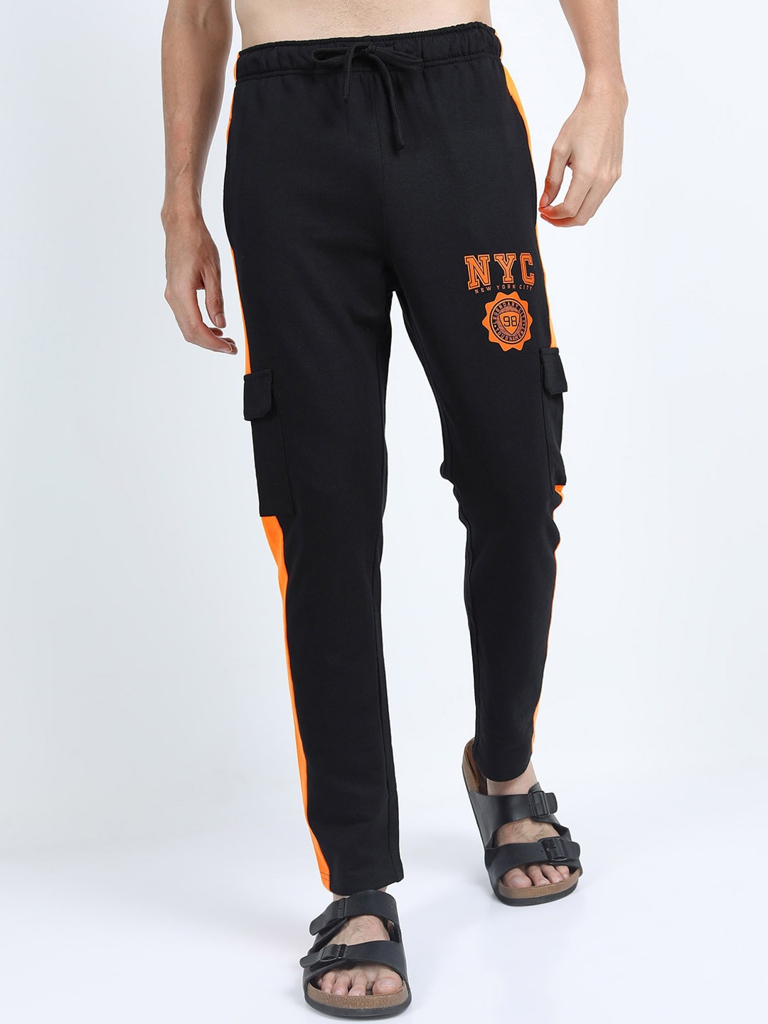 

HIGHLANDER Men Black & Orange Slim-Fit Track Pants