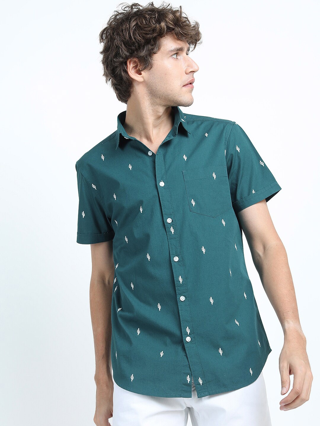 

HIGHLANDER Men Teal Slim Fit Printed Casual Shirt