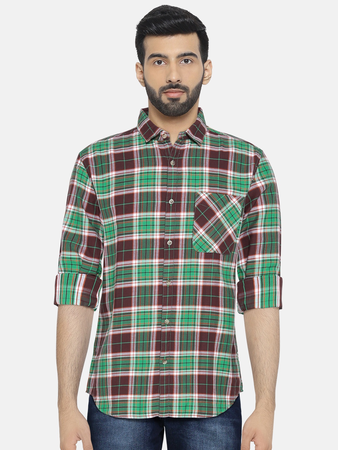 

Jack & Jones Men Green Slim Fit Checked Casual Shirt