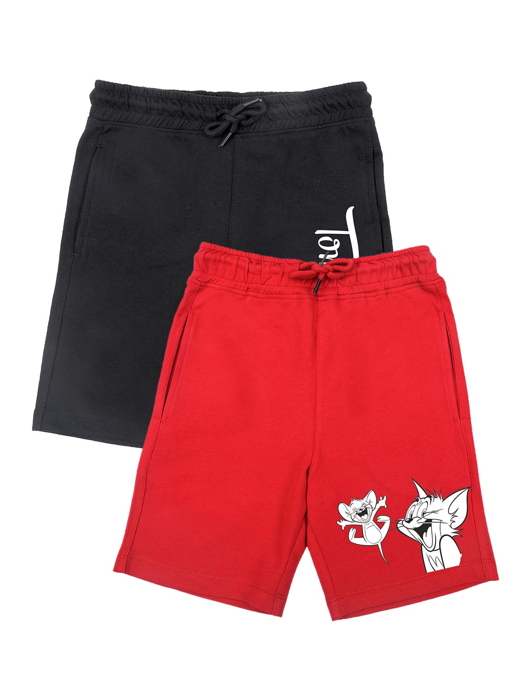 

Tom & Jerry by Wear Your Mind Boys Red & Black Printed Cotton Shorts