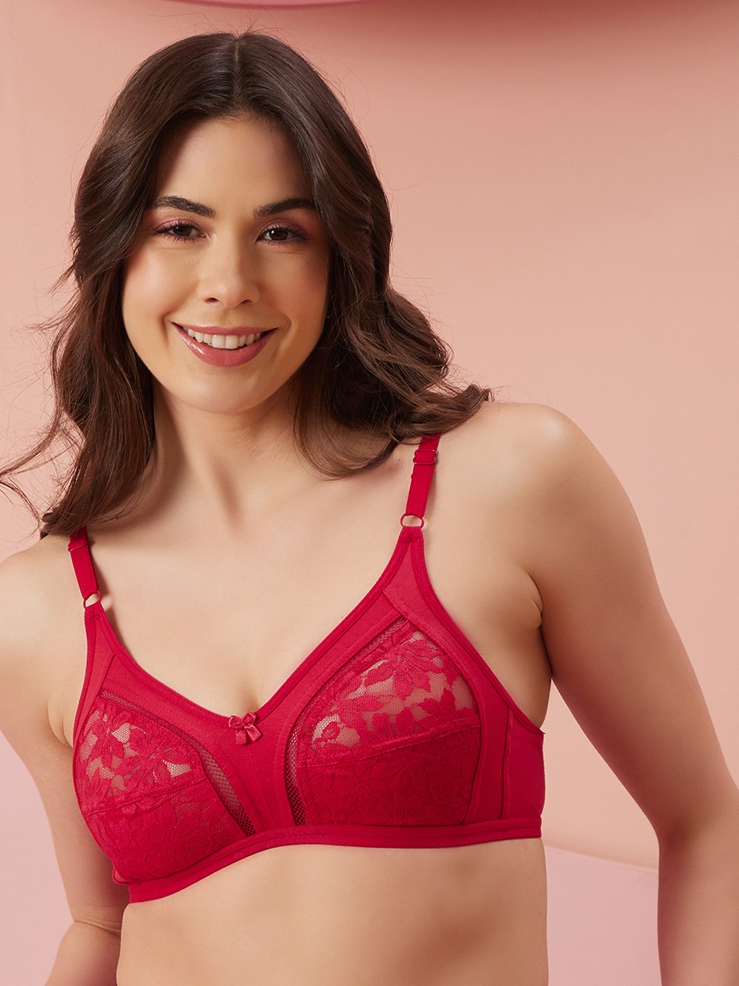 

Clovia Pink Half-Coverage Lace Bra BR0486A1440C