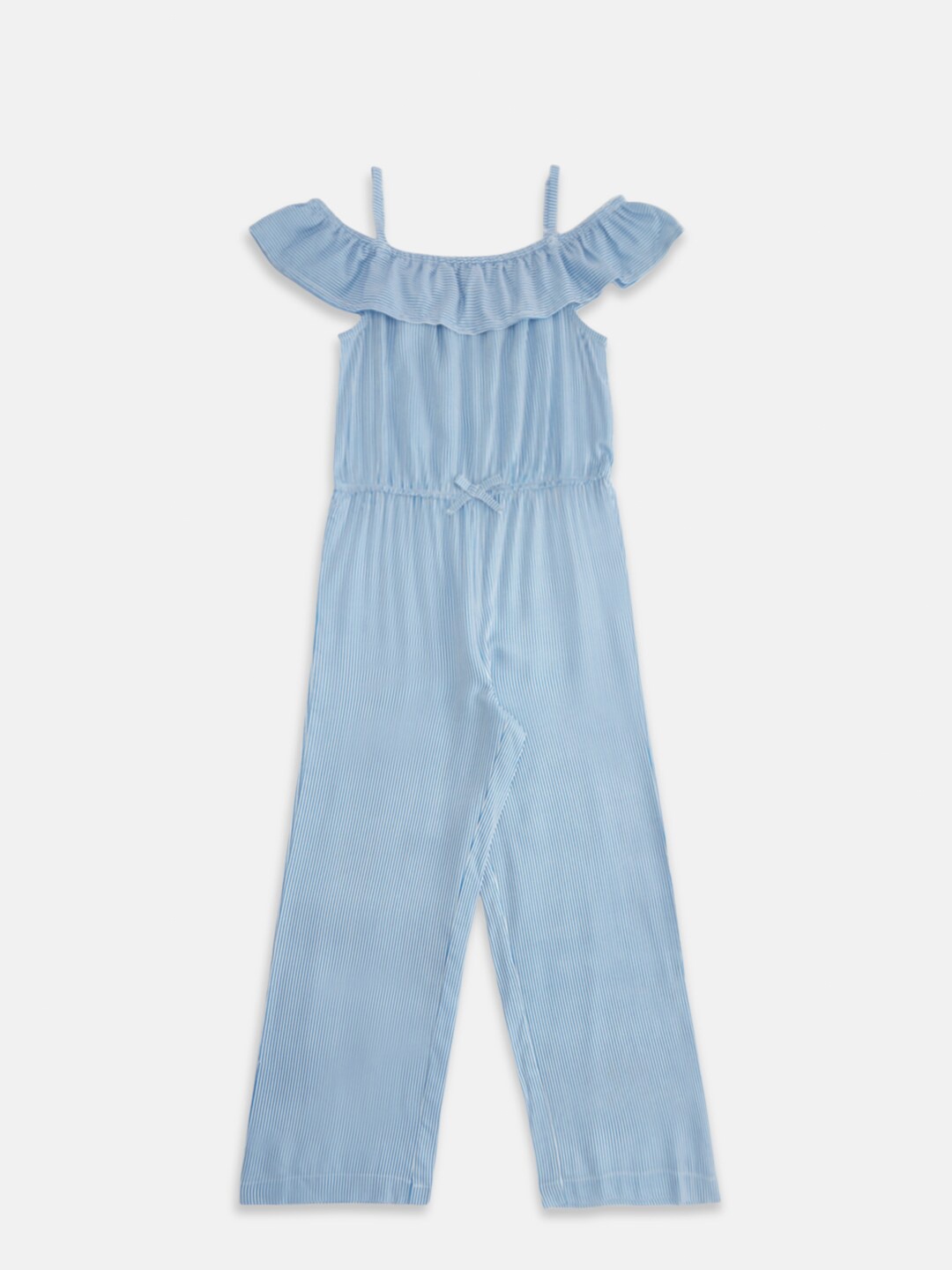 

Pantaloons Junior Girls Blue Printed Basic Jumpsuit with Ruffles