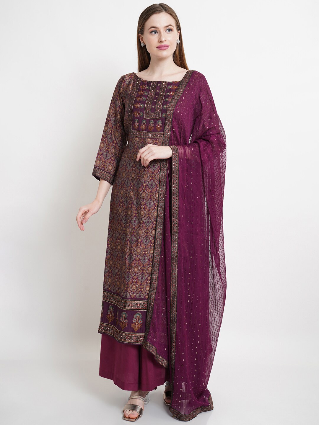 

Stylee LIFESTYLE Purple & Green Pure Silk Unstitched Dress Material