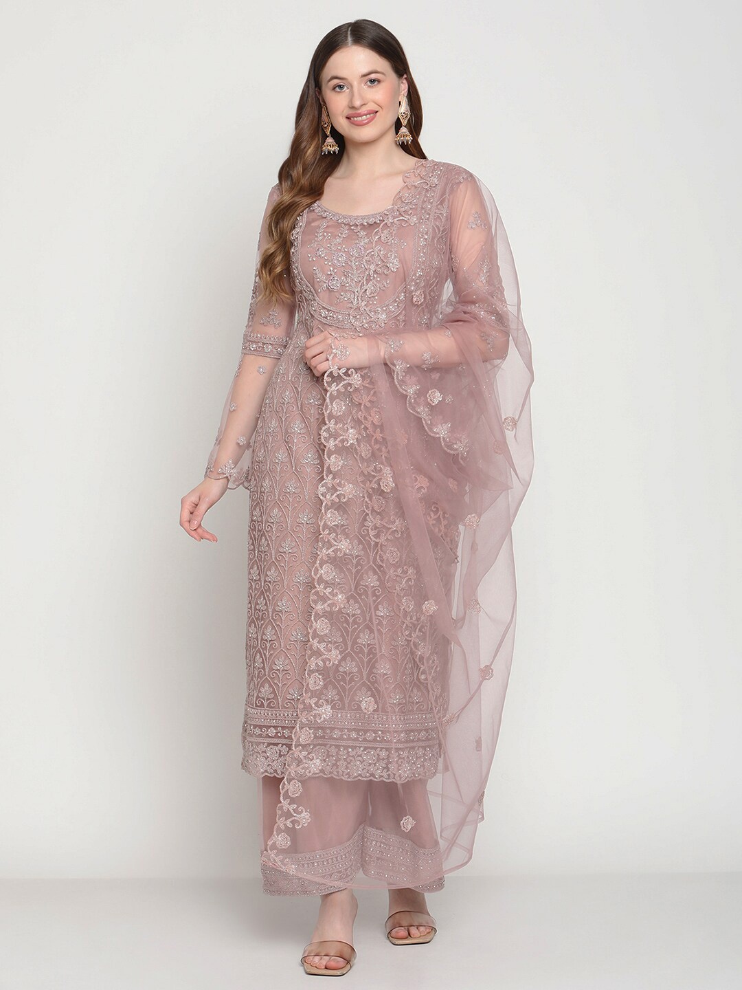 

Stylee LIFESTYLE Pink Embroidered Semi-Stitched Dress Material