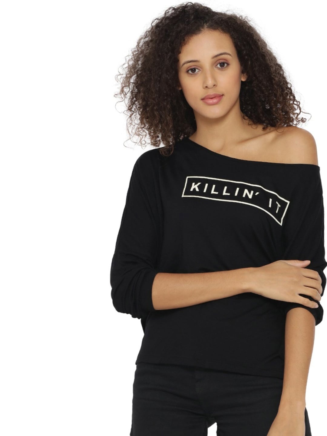 

Campus Sutra Women Black Printed Cotton Top