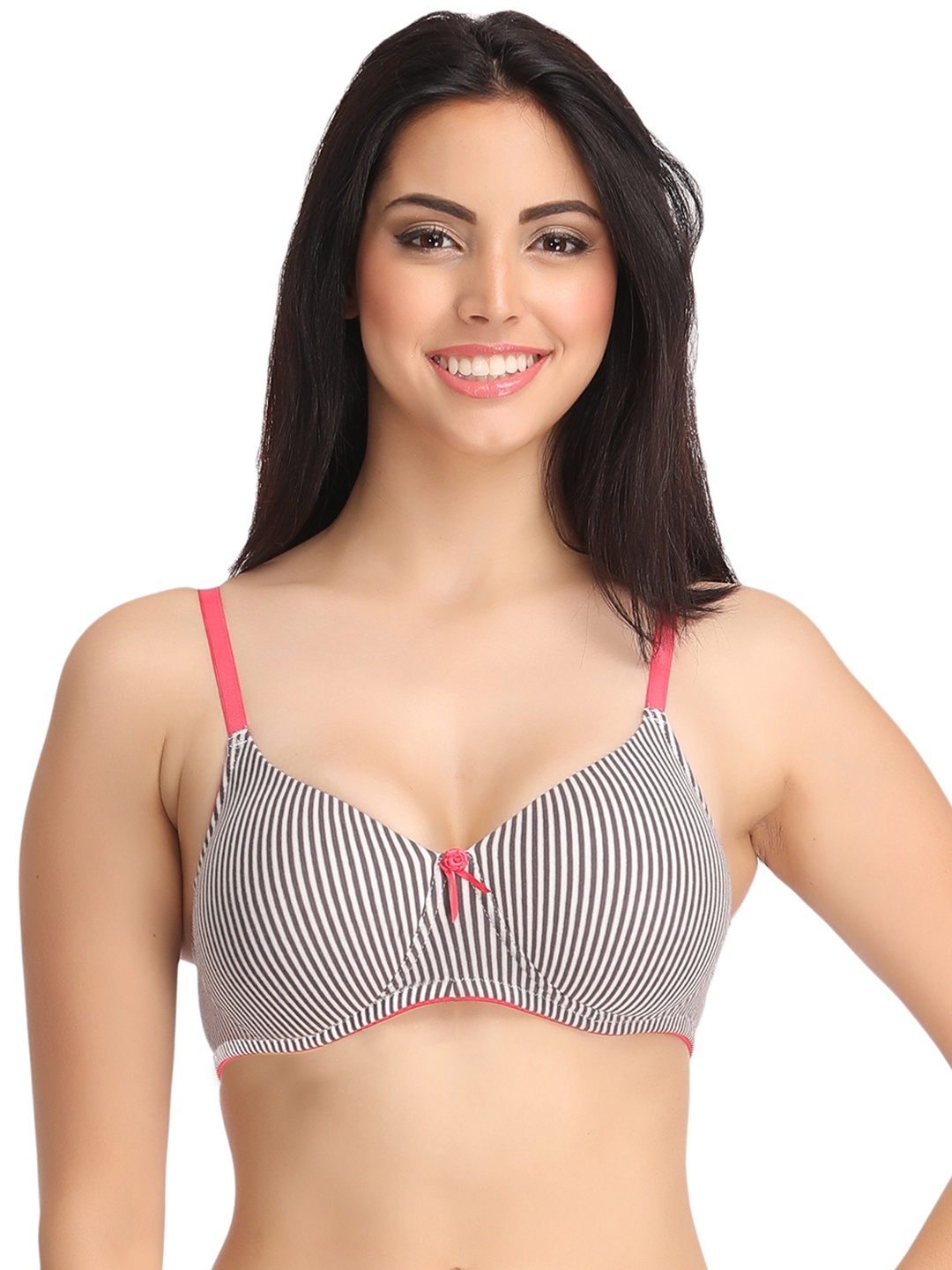 

Clovia White & Black Striped Full-Coverage T-shirt Bra BR0755P1838B