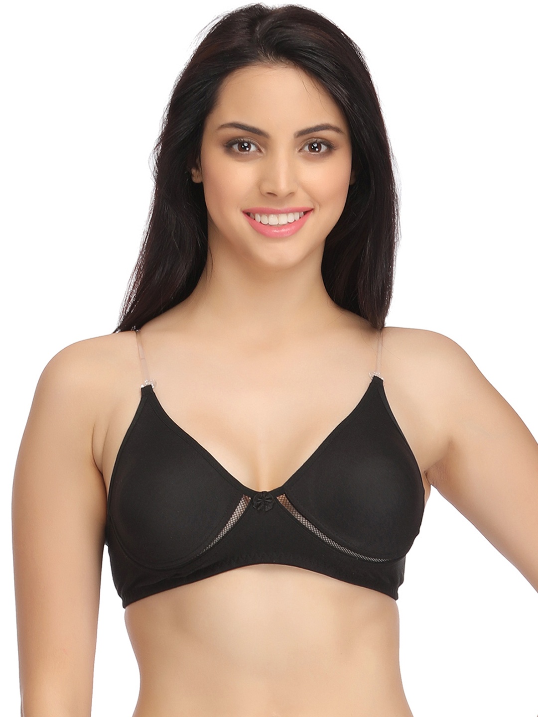 

Clovia Cotton Rich Non-Padded Non-Wired Bra With Detachable Straps - Black