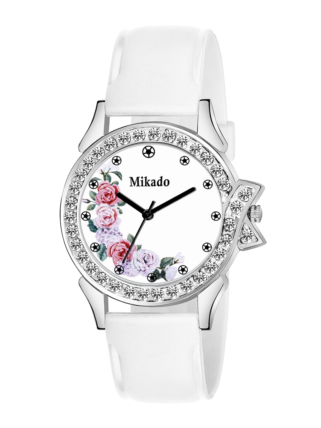 

Mikado Women Steel-Toned Brass Embellished Dial & White Leather Wrap Around Straps Analogue Watch