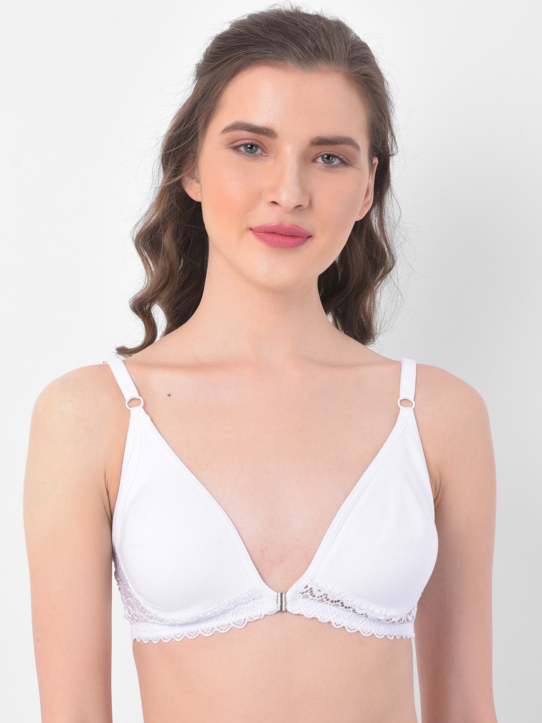 

Clovia Cotton Rich Non-Padded Front Open Plunge Bra, White