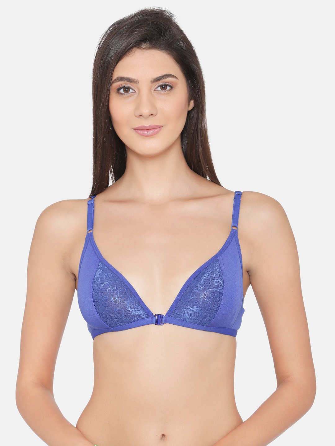 

Clovia Cotton Rich Non-Padded Front Open Plunge Bra, Blue