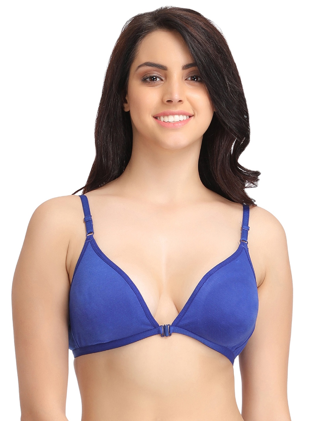 

Clovia Cotton Rich Non-Padded Non-Wired Front Open T-Shirt Bra, Blue