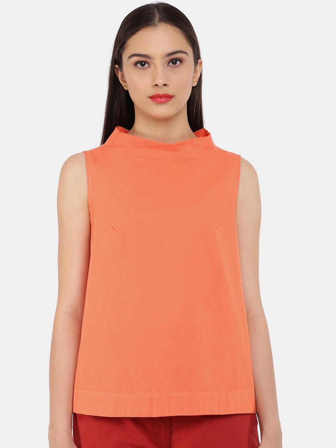 

GRASS by Gitika Goyal Orange Solid Pure Cotton Top