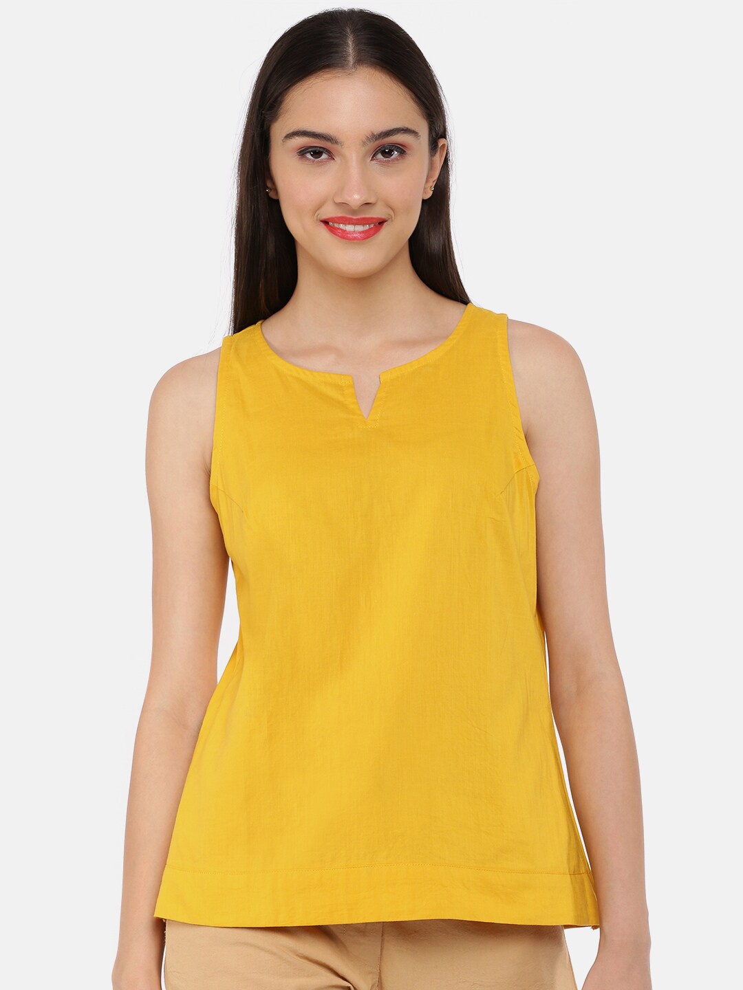 

GRASS by Gitika Goyal Yellow Cotton High Neck Top