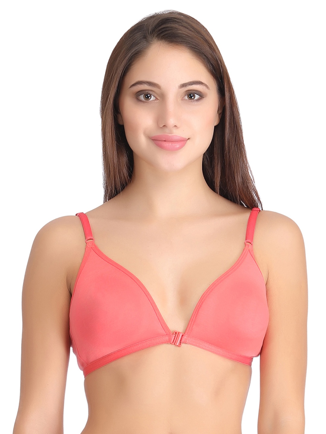 

Clovia Cotton Rich Front Open Plunge Neck T-Shirt Bra, Pink