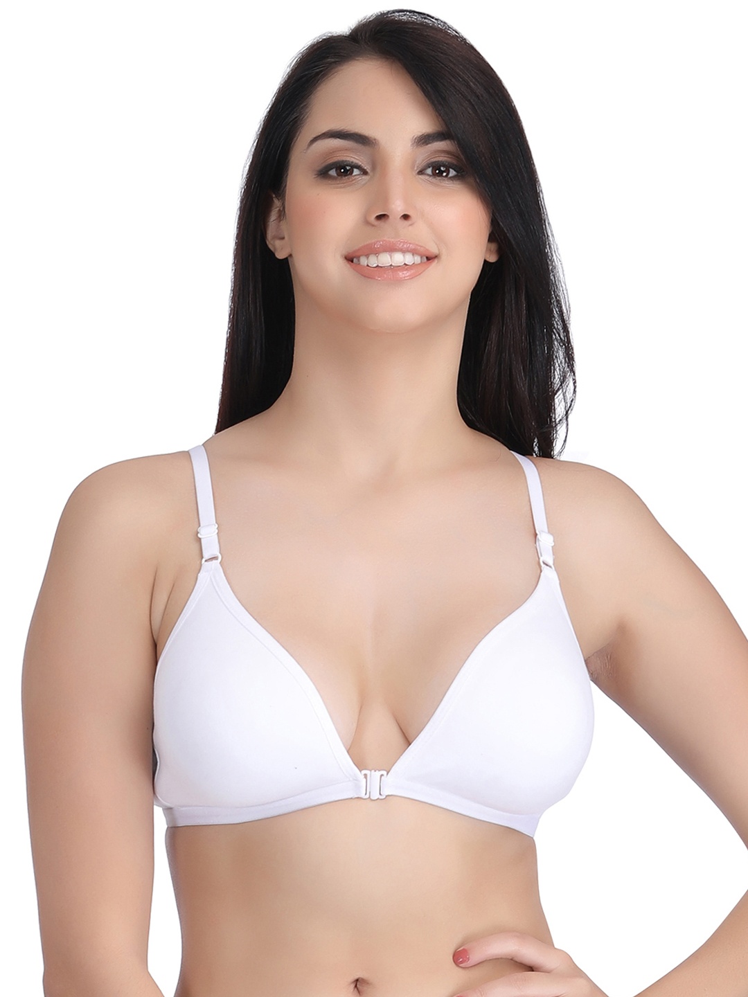 

Clovia Cotton Rich Front Open Plunge Neck T-Shirt Bra, White