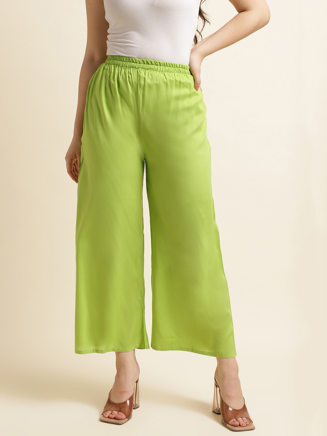 

Fabclub Women Lime Green Solid Palazzos