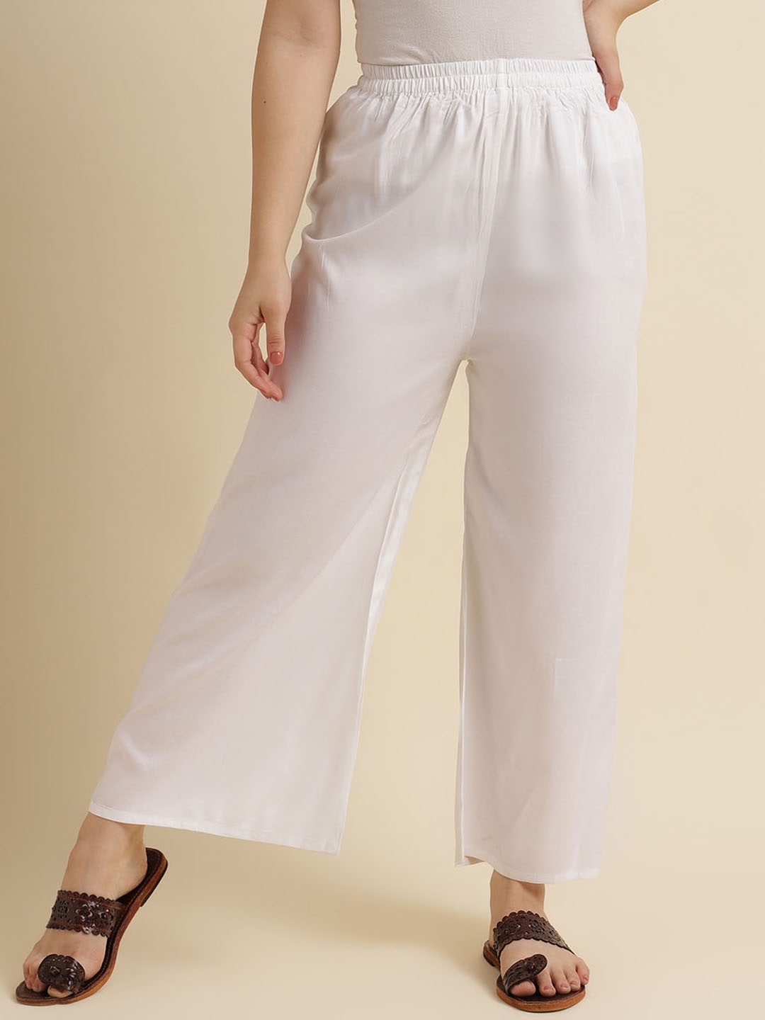 

Fabclub Women Off White Wide Leg Palazzos