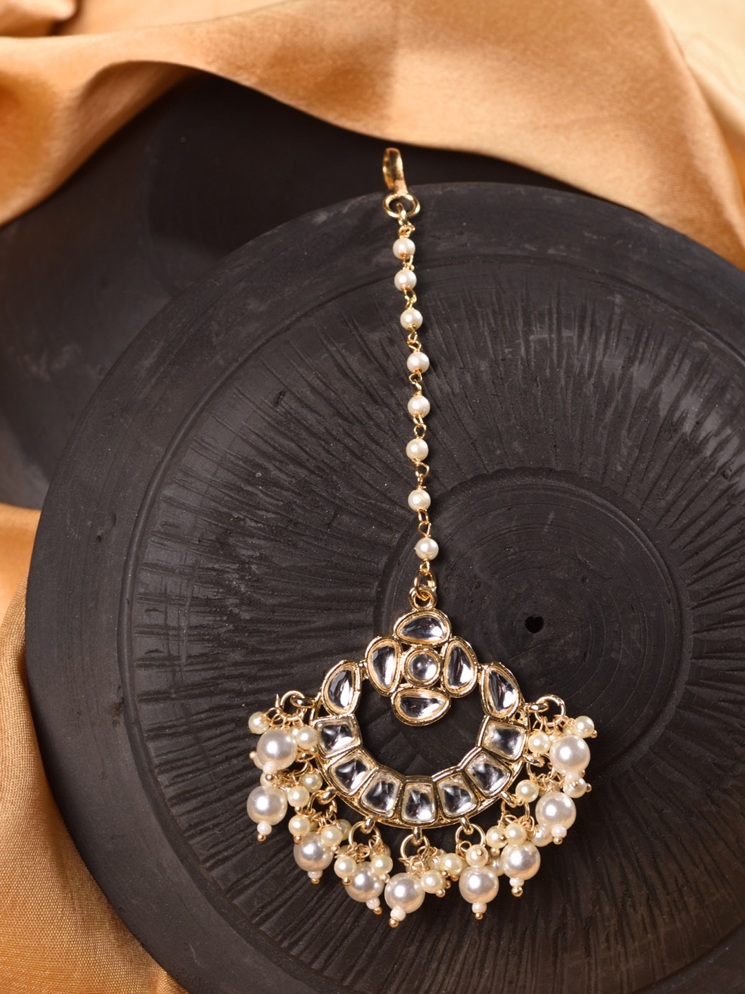 

Saraf RS Jewellery Gold-plated White AD Stone-studded Maangtika