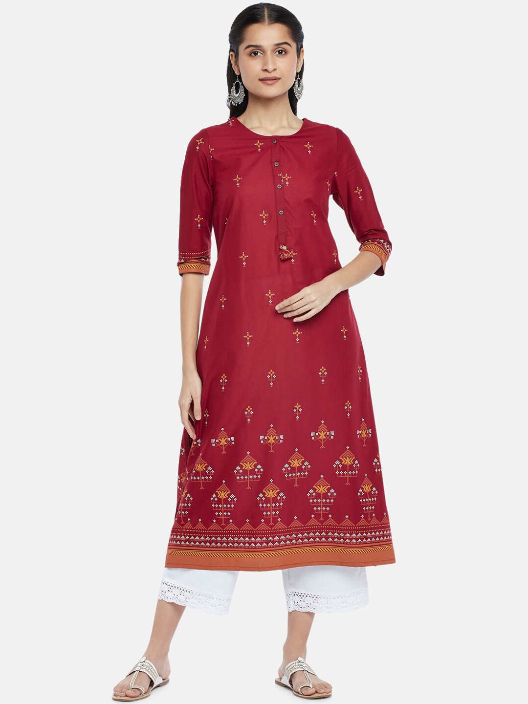 

RANGMANCH BY PANTALOONS Women Red Ethnic Motifs Embroidered Kurta