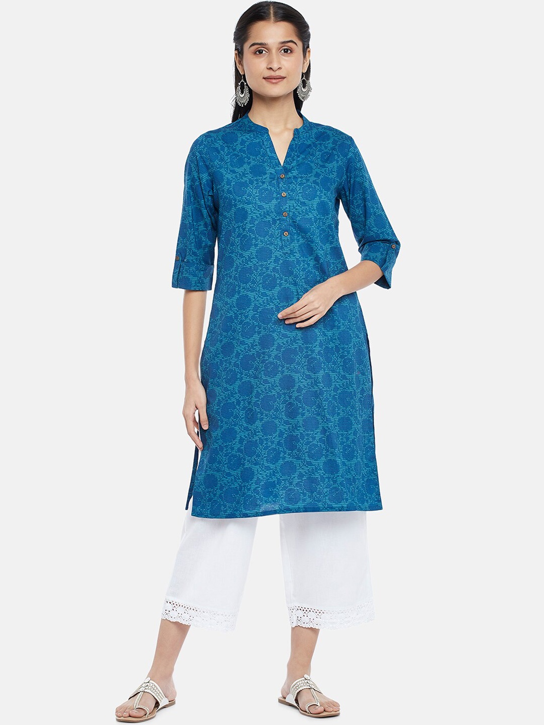 

RANGMANCH BY PANTALOONS Women Blue Ethnic Motifs Printed Cotton Kurta
