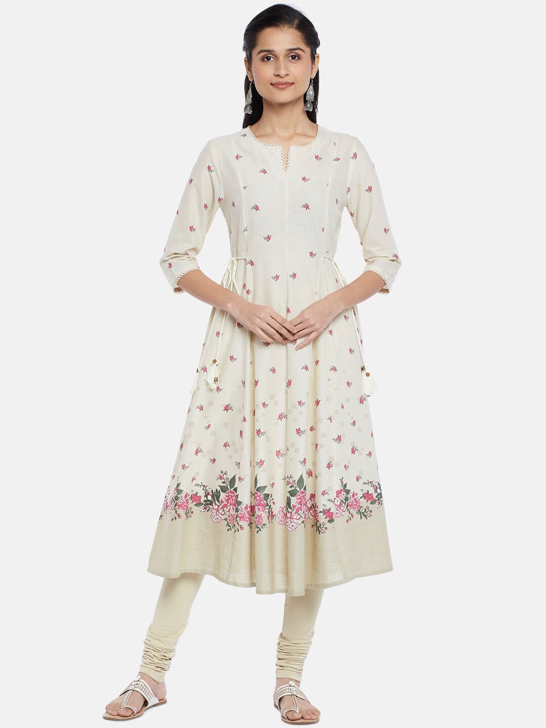 

RANGMANCH BY PANTALOONS Women Beige Floral Printed Anarkali Kurta